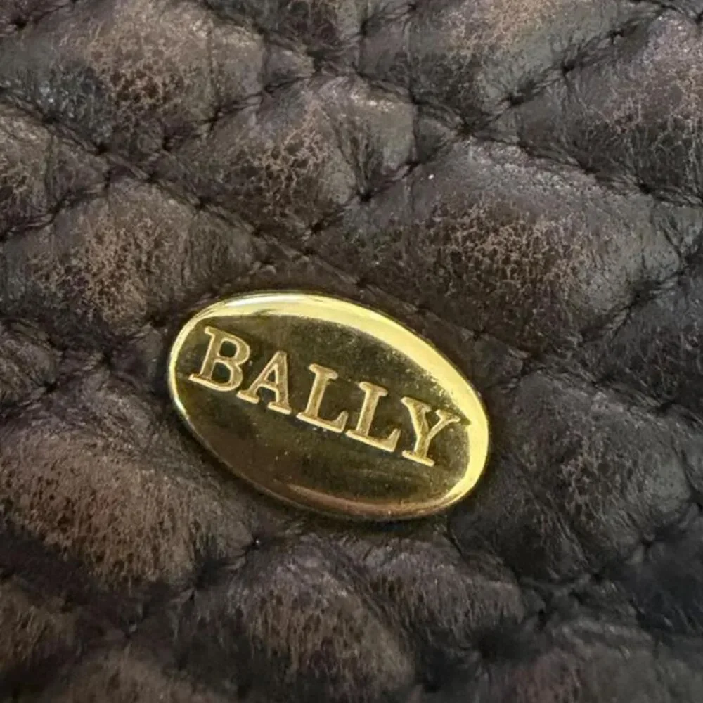 Bally Brown Quilted Leather Chain Shoulder Tote Bag Gold Hardware Large